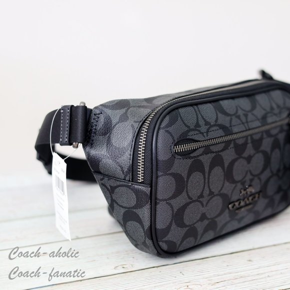 NWT Coach Elias Belt Bag In Signature Canvas Gunmetal/Charcoal - Picture 6 of 13
